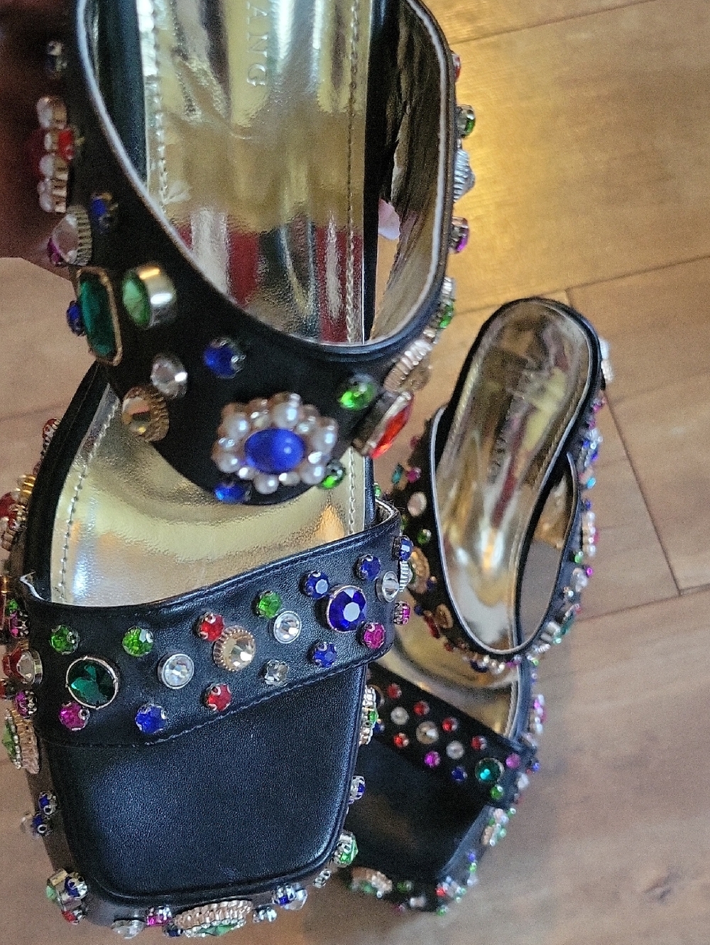 AZALEA WANG Embellished Black Platform Sandals for Women - Picture 9 of 12